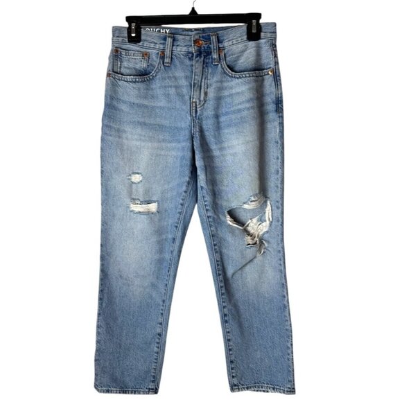 J Crew Jeans Women 24 Petite Blue Medium Wash Distressed Slouchy Boyfriend - Picture 2 of 13